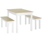 Ensemble table à manger 3 pièces avec 2 bancs blanc aspect bois clair Ensemble table à manger 3 pièces avec 2 bancs blanc aspect bois clair