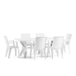 Ensemble table rectangulaire et 6 chaises en résine effet rotin blanc Ensemble table rectangulaire et 6 chaises en résine effet rotin blanc