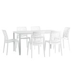 Ensemble table rectangulaire blanche et 6 chaises en résine blanches Ensemble table rectangulaire blanche et 6 chaises en résine blanches