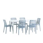 Ensemble table rectangulaire blanche et 6 chaises en résine ciment Ensemble table rectangulaire blanche et 6 chaises en résine ciment