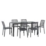 Ensemble table rectangulaire noire et 6 chaises en résine noires Ensemble table rectangulaire noire et 6 chaises en résine noires