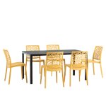Ensemble table rectangulaire noire et 6 chaises en résine jaune Ensemble table rectangulaire noire et 6 chaises en résine jaune