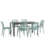Ensemble table rectangulaire noire et 6 chaises en résine vert Ensemble table rectangulaire noire et 6 chaises en résine vert