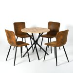 Ensemble table ronde effet bois et 4 chaises en marron
