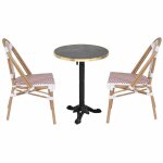Ensemble table de terrasse inclinable marbre noir et 2 chaises rouge