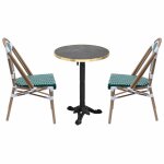 Ensemble table de terrasse inclinable marbre noir et 2 chaises vert Ensemble table de terrasse inclinable marbre noir et 2 chaises vert