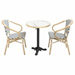 Ensemble table de terrasse marbre blanc et 2 chaises bleu Ensemble table de terrasse marbre blanc et 2 chaises bleu