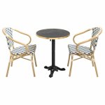 Ensemble table de terrasse marbre noir et 2 chaises bleu Ensemble table de terrasse marbre noir et 2 chaises bleu