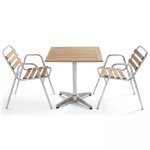Ensemble terrasse table carre et 2 chaises en bois et aluminium gris