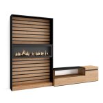 Ensemble tv effet bois de chne et noir 260x35x186 chemine effet feu