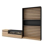 Ensemble tv effet bois de chne et noir 260x35x186 chemine effet feu