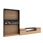Ensemble tv effet bois de chne et noir 310x35x186 chemine effet feu