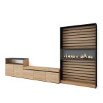 Ensemble tv effet bois de ch�ne noir 360x35x186cm chemin�e effet feu