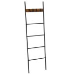 Étagère échelle inclinée 5 niveaux acier effet bois marron rustique Étagère échelle inclinée 5 niveaux acier effet bois marron rustique