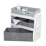 tagre enfant pour jouets en bois blanc + 5 bacs en tissu gris