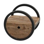 Etagre murale ronde bois recycl brut et mtal noir vieilli d30cm