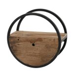 Etagre murale ronde bois recycl brut et mtal noir vieilli d50cm