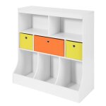 �tag�re de rangement � livres et jouets enfants effet bois blanc