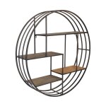 Etagre ronde mix bois mtal noir