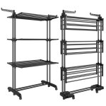 tendoir  linge schoir mobile  4 niveaux avec roulettes noir