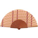 ventail en bois de merisier et toile coton motif rayures rose