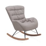 Fauteuil à bascule en beige, pieds en métal et piétement luge en hêtre Fauteuil à bascule en beige, pieds en métal et piétement luge en hêtre