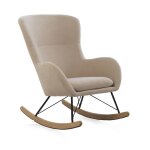 Fauteuil à bascule beige, pieds en métal et piétement luge en hêtre Fauteuil à bascule beige, pieds en métal et piétement luge en hêtre