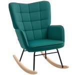 Fauteuil  bascule design acier pitement bois effet velours vert