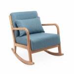 Fauteuil  bascule design bois et tissu bleu