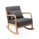 Fauteuil  bascule design bois et tissu gris fonc