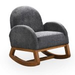 Fauteuil  bascule effet peau de mouton gris fonc et bois clair