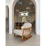 Fauteuil  bascule pour enfant velours ctel blanc et bois massif