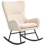 Fauteuil à bascule néo - rétro acier noir effet laine bouclée beige Fauteuil à bascule néo - rétro acier noir effet laine bouclée beige