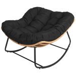 Fauteuil à bascule en rotin synthétique avec coussin noir Fauteuil à bascule en rotin synthétique avec coussin noir