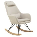 Fauteuil  bascule tapiss, pieds en mtal et pitement luge en htre