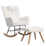 Fauteuil à bascule tissu bouclette blanc 1 oreiller et 1 repose - pieds Fauteuil à bascule tissu bouclette blanc 1 oreiller et 1 repose - pieds