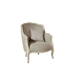 Fauteuil bergère en bois massif et lin premium blanc Fauteuil bergère en bois massif et lin premium blanc