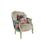Fauteuil bergère en lin et tissu à motifs Fauteuil bergère en lin et tissu à motifs