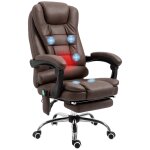 Fauteuil bureau massant chauffant hauteur réglable microfibre marron Fauteuil bureau massant chauffant hauteur réglable microfibre marron