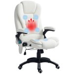 Fauteuil de bureau massant chauffant pivotant 360° polyester blanc Fauteuil de bureau massant chauffant pivotant 360° polyester blanc