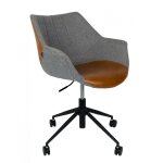 Fauteuil de bureau en tissu gris et cuir végétal brun vintage Fauteuil de bureau en tissu gris et cuir végétal brun vintage