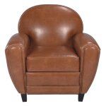 Fauteuil camel en croute de cuir enduite Fauteuil camel en croute de cuir enduite