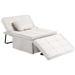 Fauteuil chauffeuse chaise longue pouf 3 en 1 métal noir tissu crème Fauteuil chauffeuse chaise longue pouf 3 en 1 métal noir tissu crème