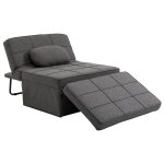 Fauteuil chauffeuse chaise longue pouf 3 en 1 métal noir tissu gris Fauteuil chauffeuse chaise longue pouf 3 en 1 métal noir tissu gris