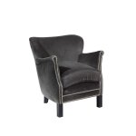Fauteuil club en velours clouté gris rhino Fauteuil club en velours clouté gris rhino
