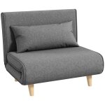Fauteuil convertible 1 place 3 en 1 dossier rglable tissu en lin gris