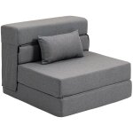 Fauteuil convertible 1 place pliant coussin tissu aspect lin gris