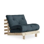 Fauteuil convertible 90x200cm en bois naturel et tissu - bleu pétrole Fauteuil convertible 90x200cm en bois naturel et tissu - bleu pétrole