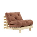 Fauteuil convertible 90x200cm en bois naturel et tissu - marron argile