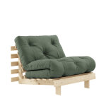 Fauteuil convertible 90x200cm en bois naturel et tissu - vert olive Fauteuil convertible 90x200cm en bois naturel et tissu - vert olive